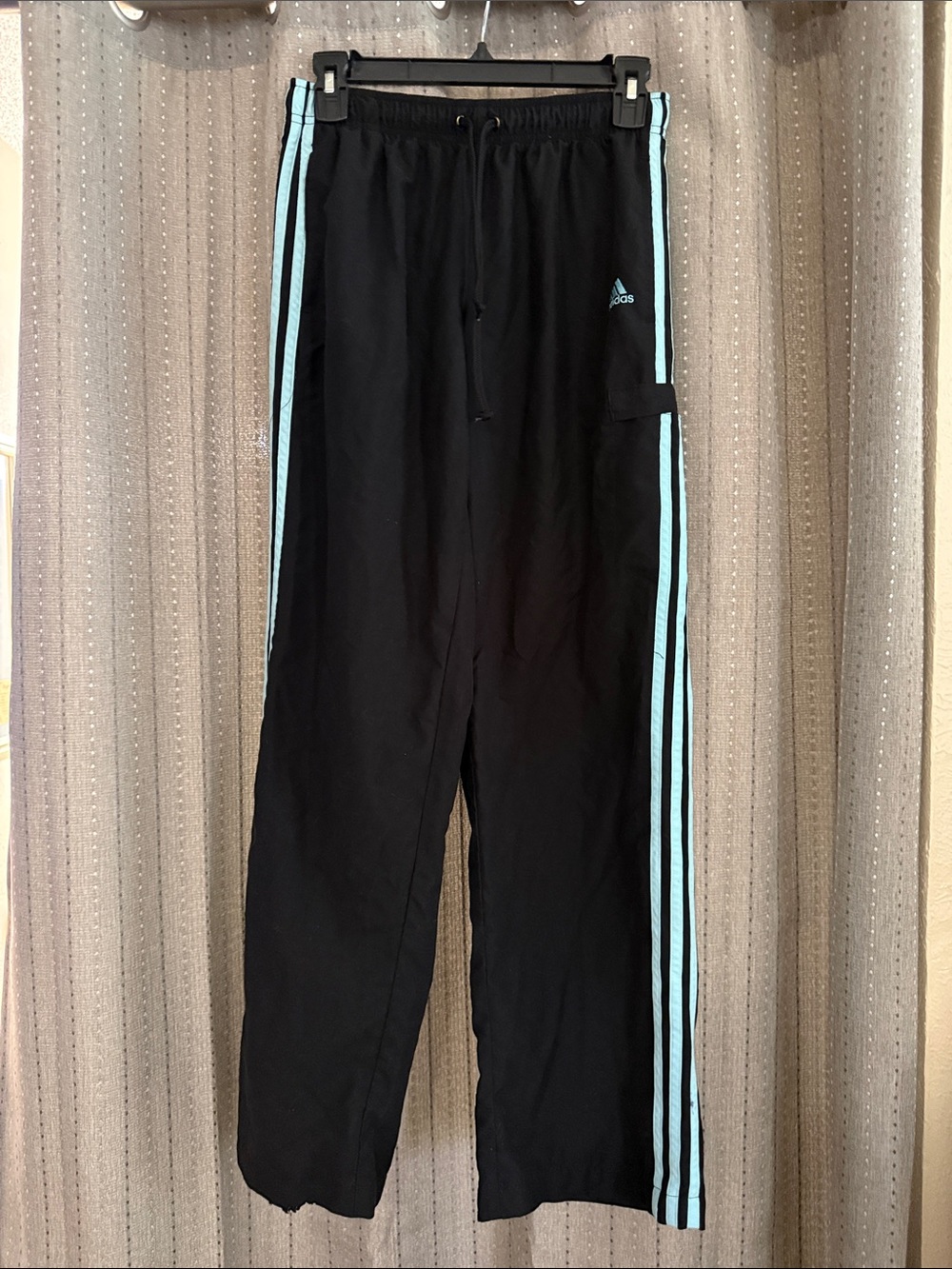 adidas Black Sweatpants with Light Blue Side Stripes